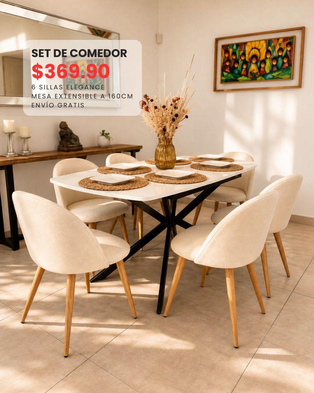 6 Sillas Elegance + Mesa Extensible 160cm