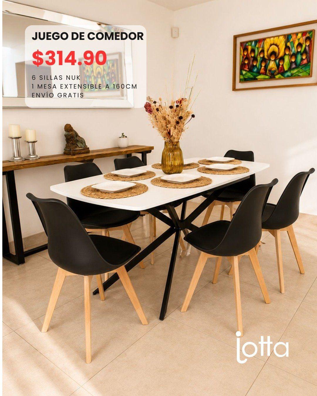 6 Sillas NUK Negra + Mesa Extensible 160cm